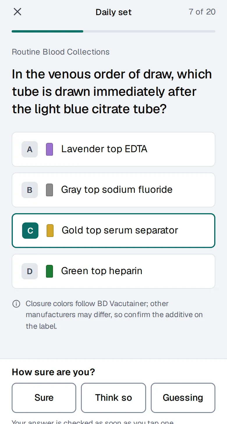 App design: a question on the venous order of draw with tube colors beside the options